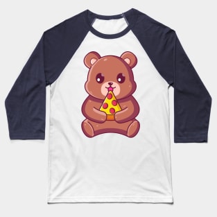 Cute brown bear eating pizza Baseball T-Shirt